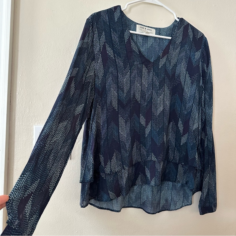 Anthropologie Cloth & Stone Blouse Women Size Small Lagenlook Boho Herringbone